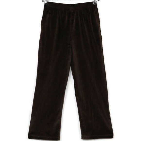 Alfred Dunner Velour Pants Brown‎ Stretch Elastic Waist Petite 10 X 27 10P - Picture 1 of 11